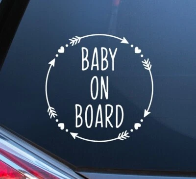 Baby on Board Car Window Glass Sticker Vinyl Decal Child Van Sign Arrows Hearts