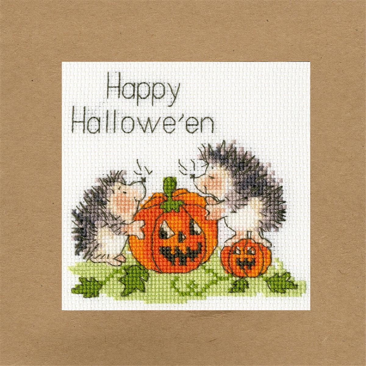 Bothy Threads greating card counted cross stitch Kit ""Jack O'Lantern"", 10x10cm,