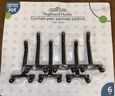 Jot Large Black Plastic Pegboard Hooks 6pc Sealed.