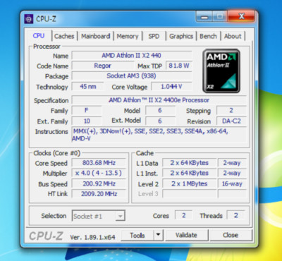 AMD Sempron 140 @ Athlon II X2 4400e, 2x 2.70GHz (SDX140HBK13GQ), AM2+, AM3, 45W