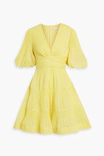 ZIMMERMANN Tiered Plissé-Organza Yellow Mini Dress Size 00
