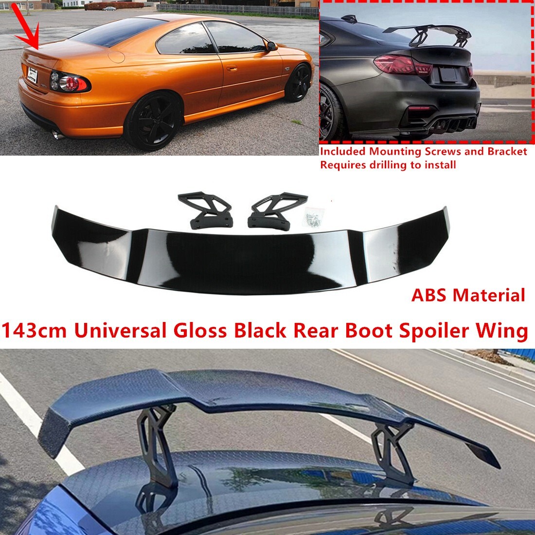For 2004-06 Pontiac GTO Gloss Black GT-Style Trunk Spoiler Wing 56