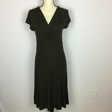Ann Taylor Womans Sz 4 Brown Midi Wrap Dress Short Sleeve Rayon Blend Stretch 