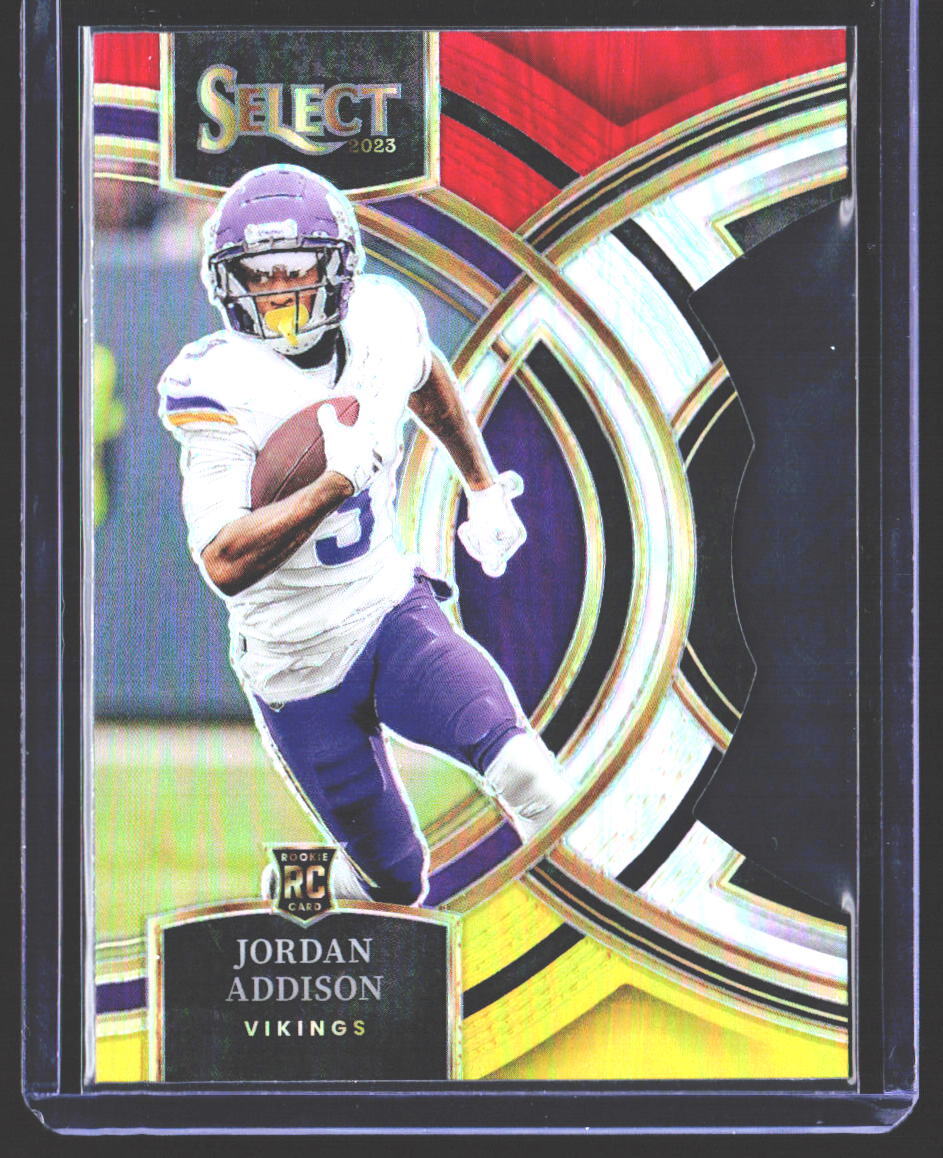 Jordan Addison 2023 Panini Select Red Yellow Prizms Die Cuts #194 Vikings