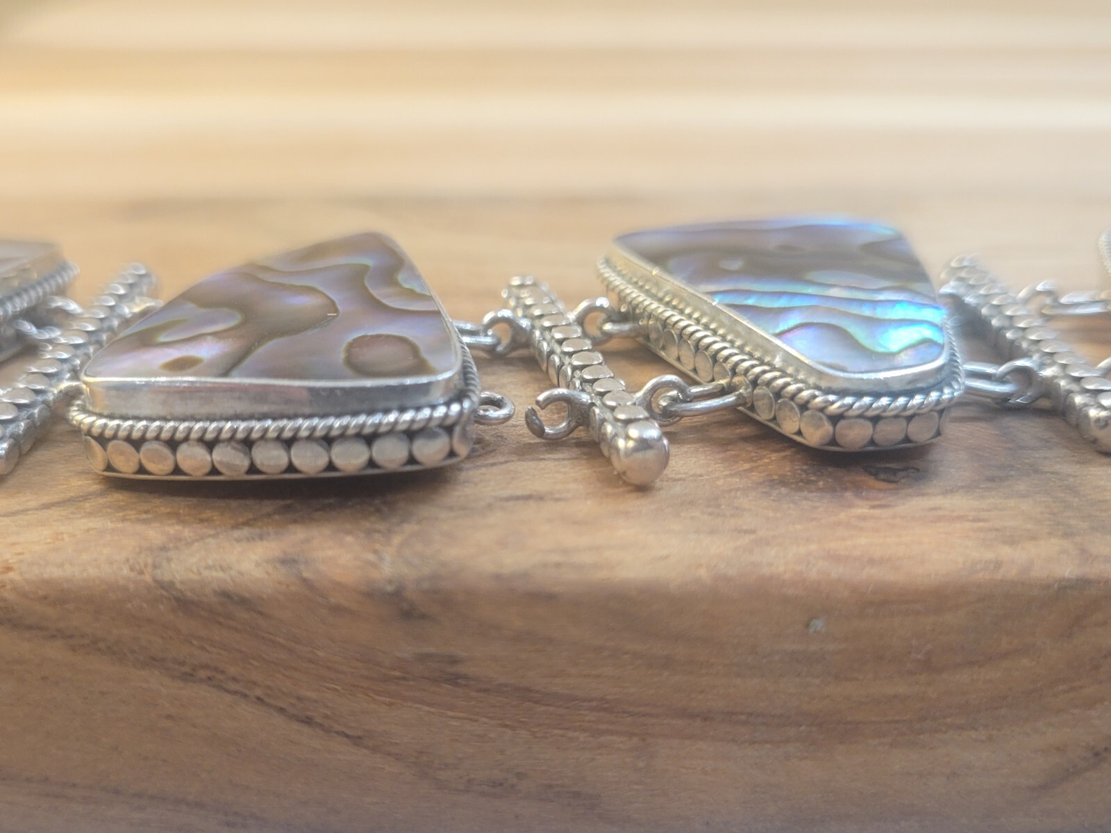 925 Silver Abalone Toggle Clasp Link Bracelet Sig… - image 11