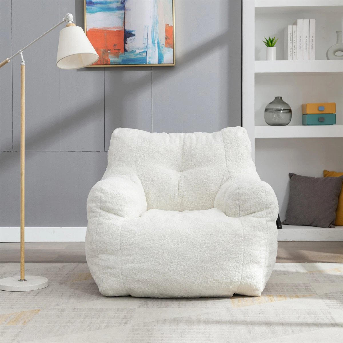 Cord Beanbag Sofa with Tufted Memory Foam filling Bean Bag Chair Armchair White
