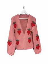 Next Strawberry Cardigan Chunky Pink RRP £48 Size S 8 10 Cotton Oversize Thick