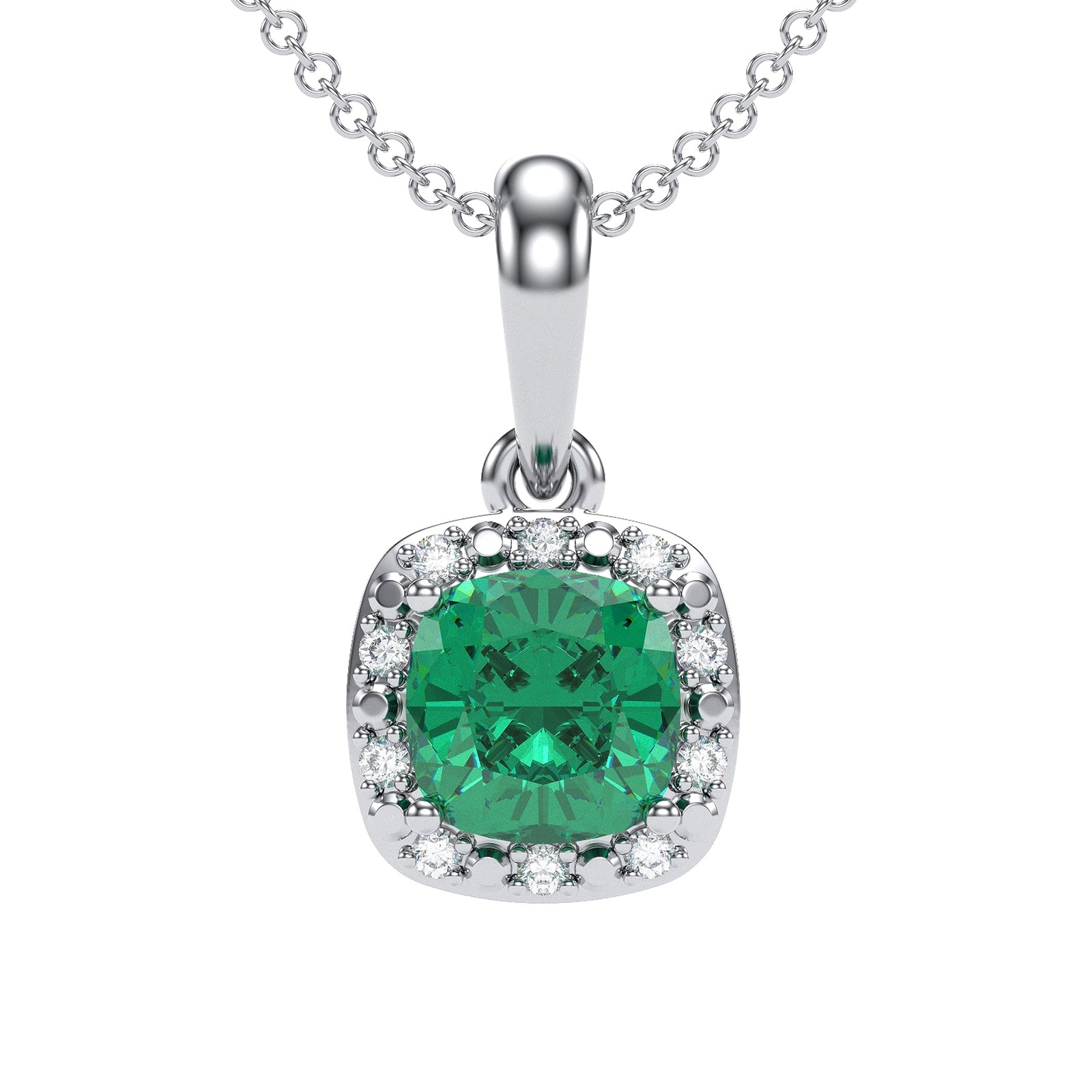 10K White Gold Birthstone Diamond Cushion Pendant Necklace for Women and Teen...