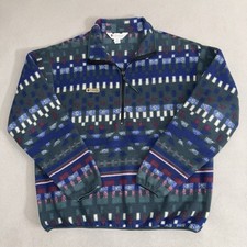 Vintage Columbia Fleece Pullover Half Zip Size L Aztec Navajo Print USA Made 90s