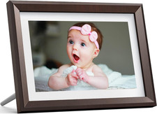 10" WiFi Digital Photo Frame, 32GB, Touch Screen, Auto-Rotate, Classic Brown