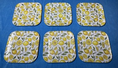 6 Betsey Cavallo Melamine 10 1/2'' Square Dinner Plates Lemons Springtime