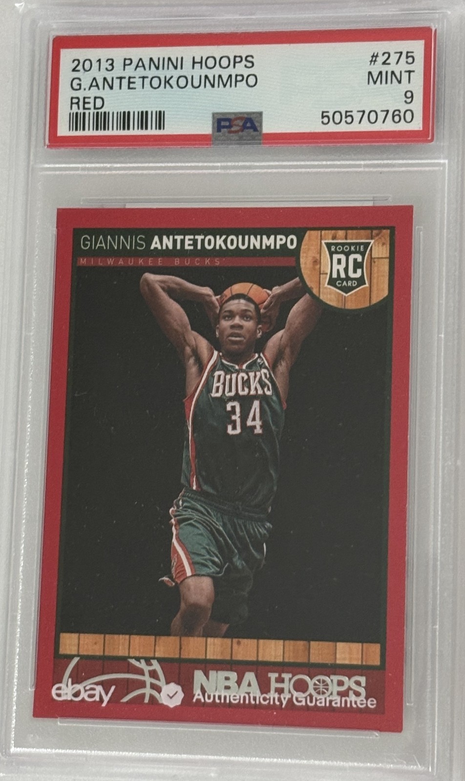 2013-14 PANINI HOOPS RED GIANNIS ANTETOKOUNMPO ROOKIE #275 PSA 9 RC LOW POP!