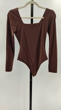 Quince Women Second Skin Square Neck Long Sleeve Bodysuit Brown S