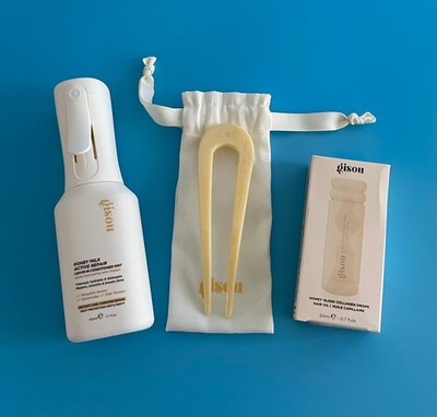 Gisou Leave-In Conditioner + Collagen Drops Honey Hair Oil + French Hair Pin Set