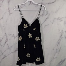 Urban Outfitters Women's Black Velvet Mini Dress Medium Daisy Embroidered