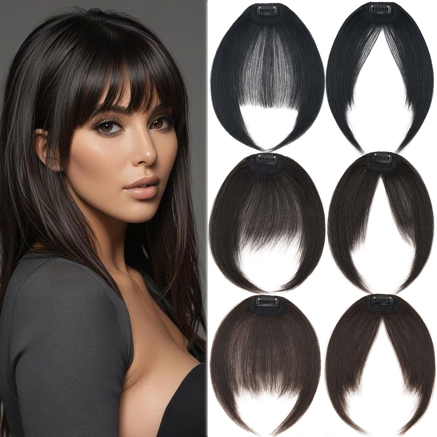 2026 Thin Air Curtain Bangs 100% Natural Hair Extensions Clip In Front Hairpiece