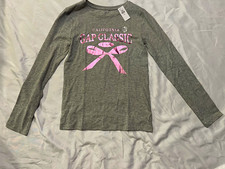 GAP Kids XL Gray/Pink Long Sleeve Logo Graphic Print Crew Neck T-Shirt New