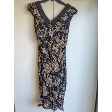 Vintage Twoofus New York Women's Black Floral Short Sleeve Rayon Dress Size M