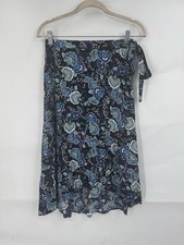 Loft Ann Taylor Wrap Midi Skirt Women 00 Black Blue Retro Fairy Feminine Elegant