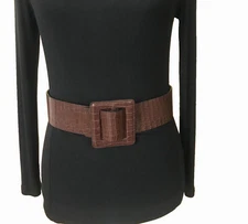 H & M Women's Belt Small Brown Retro Mod Wide Croc Print Casual Dress Ladies