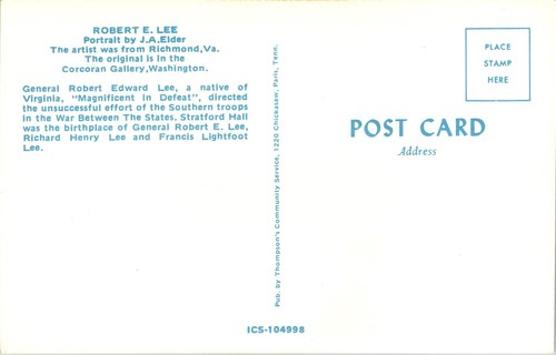 General Robert E. Lee Portrait Postcard by J.A. Elder Vintage - Picture 2 of 2