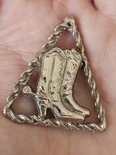 Vintage Silver Tone Western Cowboy Boot Scarf Slide &bull; Wild Rag Bandana Slide