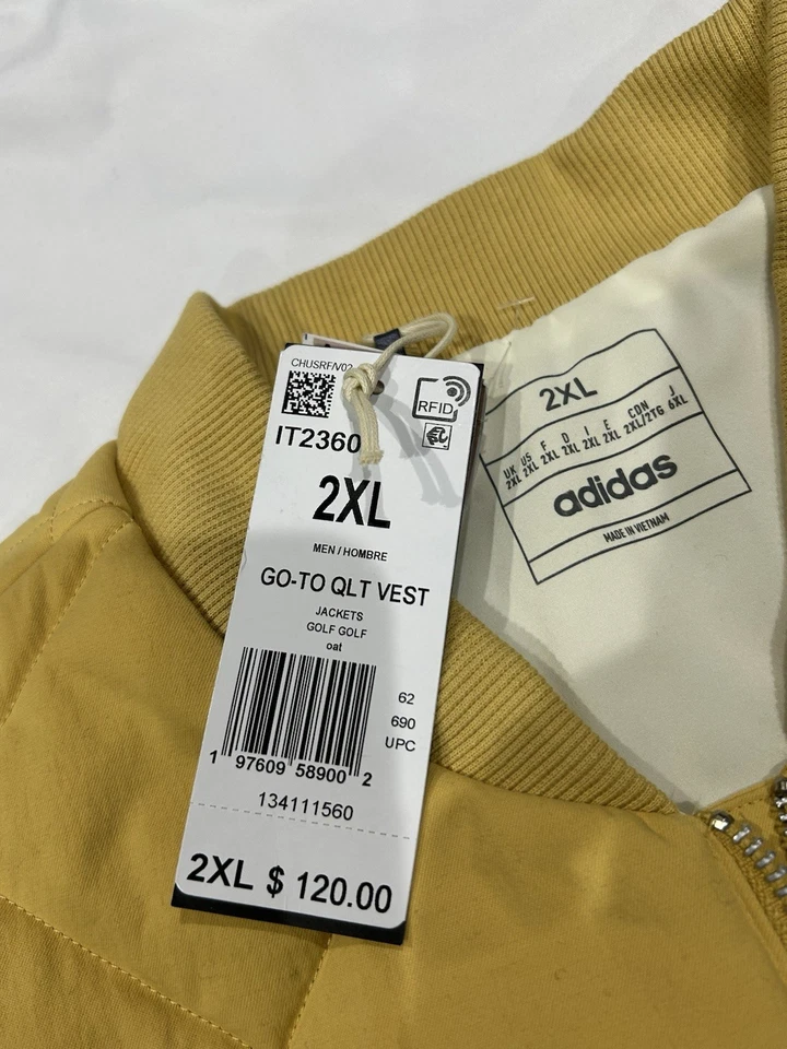 Chaleco Adidas Para Hombre Golf Go To Acolchado Amarillo Resistente al Agua Talla 2XL PRECIO DE VENTA SUGERIDO POR EL FABRICANTE 120 USD Foto 4 de 4