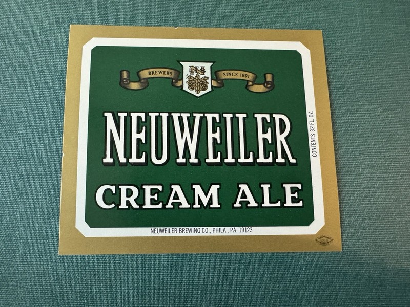 Neuweiler Brewing Beer Bottle Label Cream Ale Phila Pa Unused Old 