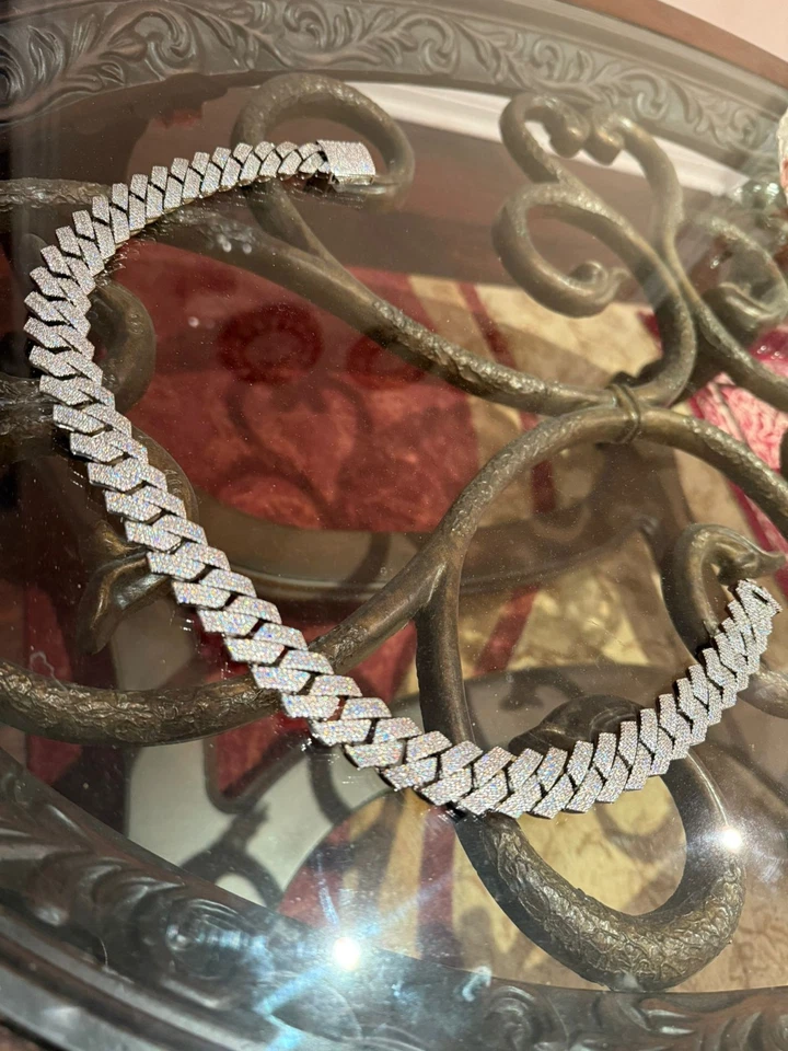 CADENA CUBANA PAVIMENTADA HELADA 20 MM 4 FILAS *PASA PROBADOR DE DIAMANTES* Foto 2 de 4