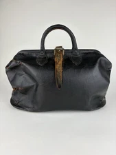Vintage Antique Medical Doctor Bag Rare Pre 1900, Black Leather Buckle Strap