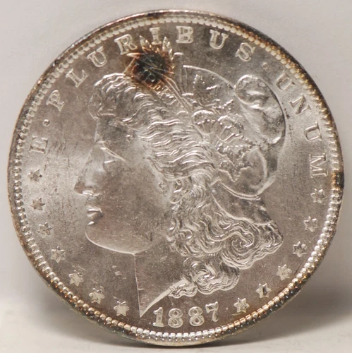 USA, 1887-P Morgan Dollar, silver UNC, toning spots, small marks, NR, 4-14