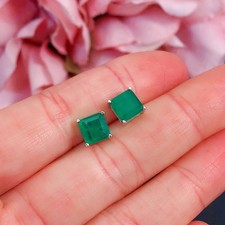 9x9 MM 2 Pcs Certified Natural Green Emerald 925 Sterling Silver Earrings Gems