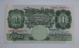 1950 Bank of ENGLAND £1 (One) British Pound Banknote Serial No. T63C 296653