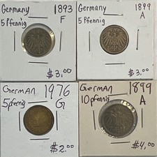 German 5 Pfennig & 10 Pfennig Coins Mixed Lot 1893, 1899, 1976 Uncertified