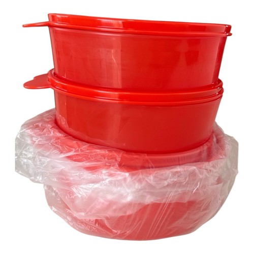 Tupperware Juego de 4 tazones de cereales para almuerzo de ensalada con sellos, rojo cereza, nuevo, #6403 - Imagen 3 de 5
