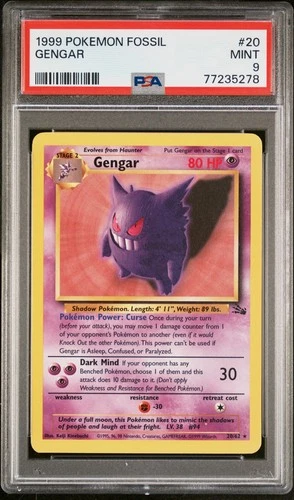 Vintage 1999 Pokemon Fossil GENGAR #20 PSA 9 MINT