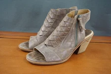 Sofft Mackenna Shoes Womens Size 10M Taupe Leather Peep Toe Heeled Woven Sandals