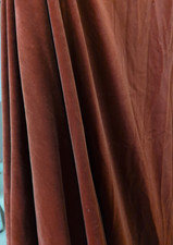 Huge Vintage Pair Cotton Velvet Curtains Nutmeg Brown 345 cm W x 229 cm L