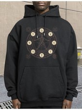 Men'S Gothic Pentagram Hooded Sweatshirt with Ancient Runes  Mystical Design -