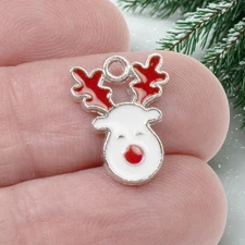 10 Christmas Reindeer Enamel & Silver Charms, Ideal for Jewelry Making