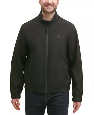 Tommy Hilfiger Mens Jacket Size 2XL Black Water Wind Resist Stand Collar Stretch