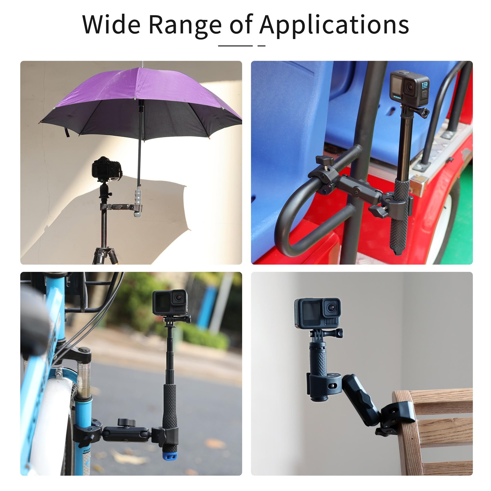 Double Super Clamp Camera Mount, Umbrella Clamp for Chair, Desk, Stroller,