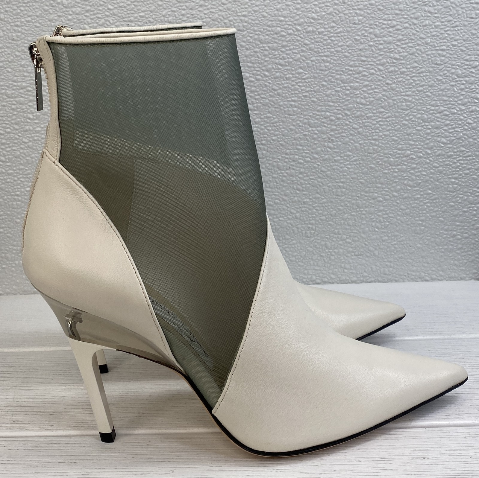 Jimmy Choo Sioux 100 Ankle Boots Women's US6.5 EU36.5 White Leather Mesh Bootie