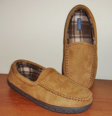 Dockers Mens Camel Faux Suede Bedroom Slippers Rubber Sole -  L arge (9/10)
