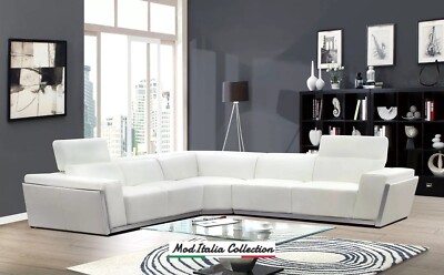 GENUINE Italian Leather White 130'' Wide Sectional Contemporary Living Room Set