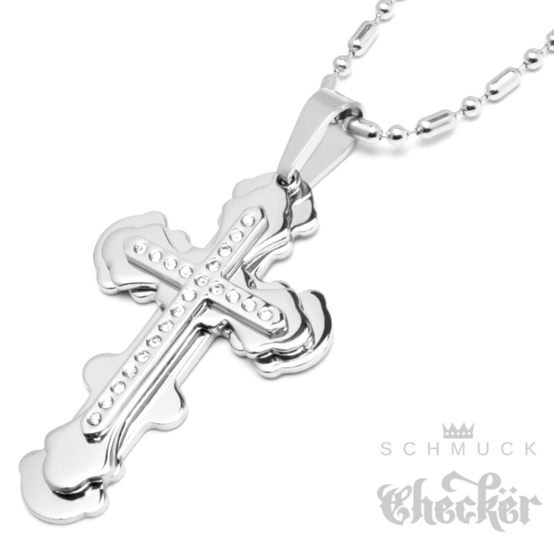 Templerorden-Anhänger Mit Lederband – Tatzenkreuz In Silber/Schwarz