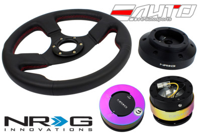 NRG 320mm Race Leather Red St Steering Wheel 101H Hub 2.0 BK Neo Release Lock MC