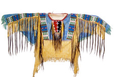 Native American Style Buckskin Beaded War Shirt w/ Long Tribal Fringe Blue