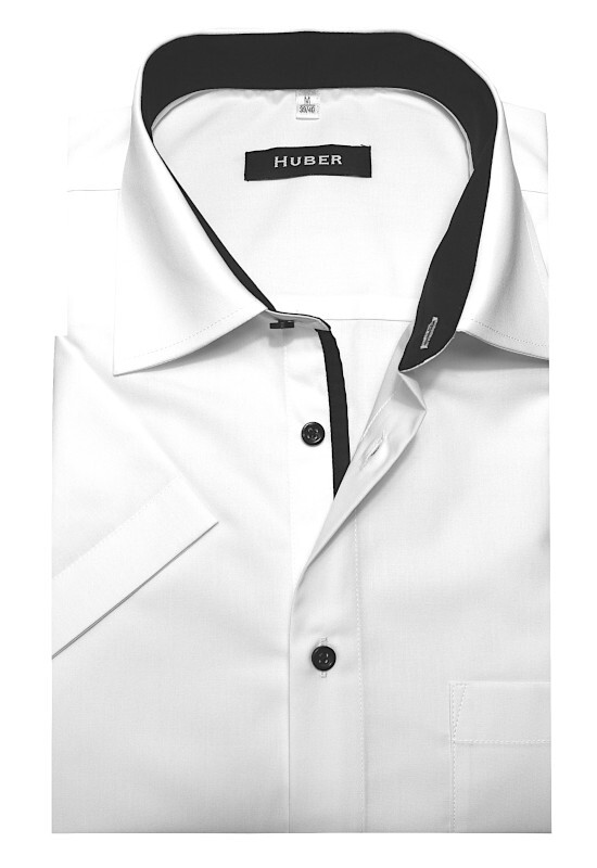 Camisa de manga corta HUBER blanca algodón Kent fácil de planchar HU-0199 Regular Made in EU
