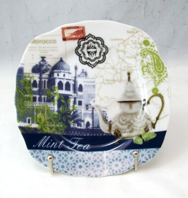 Nostalgie Dora Papis Design MINT TEA Square Appetizer Dessert Plate(s) Excellent